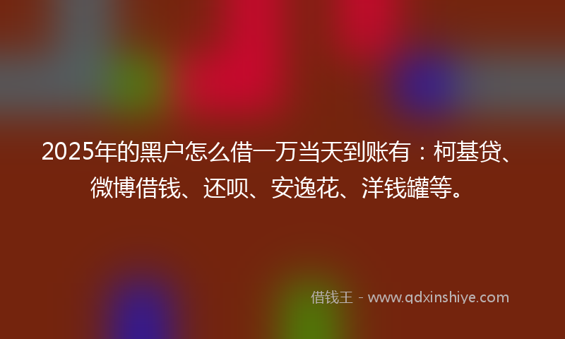 2025年的黑户怎么借一万当天到账有：柯基贷、微博借钱、还呗、安逸花、洋钱罐等。
