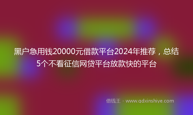黑户急用钱20000元借款平台2024年推荐,总结5个不看征信网贷平台放款快的平台