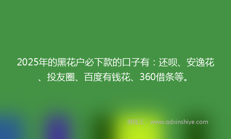 2025年的黑花户必下款的口子有：还呗、安逸花、投友圈、百度有钱花、360借条等。