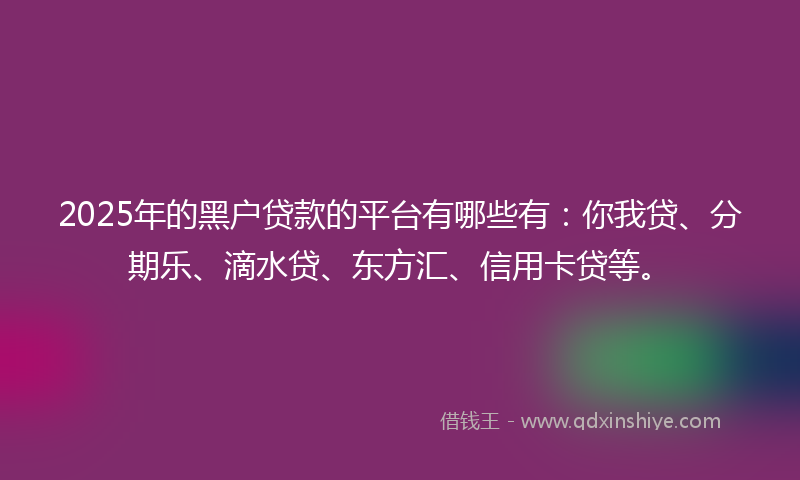 2025年的黑户贷款的平台有哪些有：你我贷、分期乐、滴水贷、东方汇、信用卡贷等。