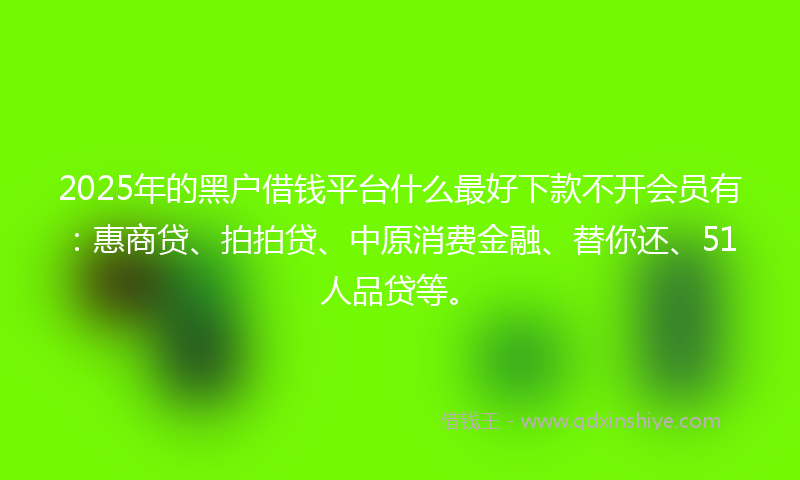 2025年的黑户借钱平台什么最好下款不开会员有：惠商贷、拍拍贷、中原消费金融、替你还、51人品贷等。