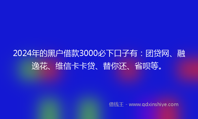 2024年的黑户借款3000必下口子有：团贷网、融逸花、维信卡卡贷、替你还、省呗等。