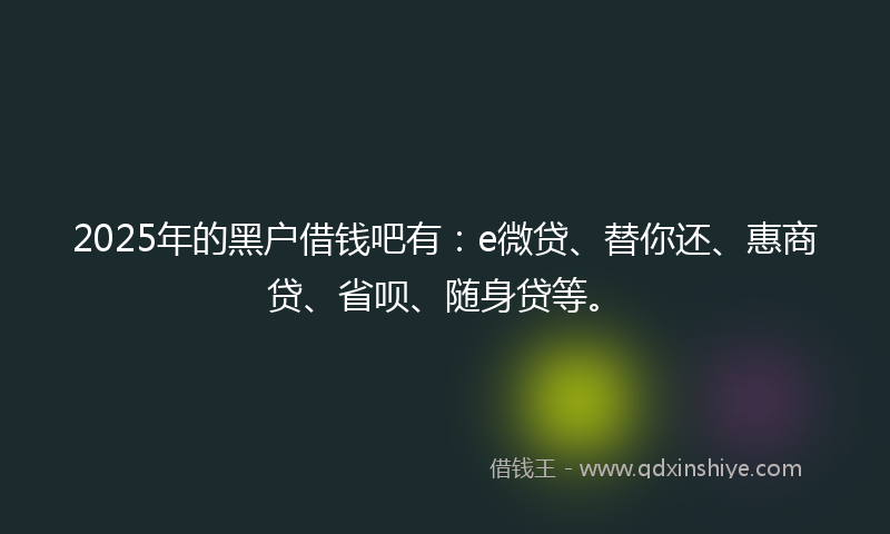 2025年的黑户借钱吧有：e微贷、替你还、惠商贷、省呗、随身贷等。