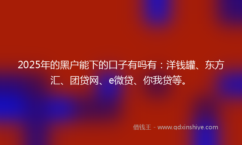2025年的黑户能下的口子有吗有：洋钱罐、东方汇、团贷网、e微贷、你我贷等。