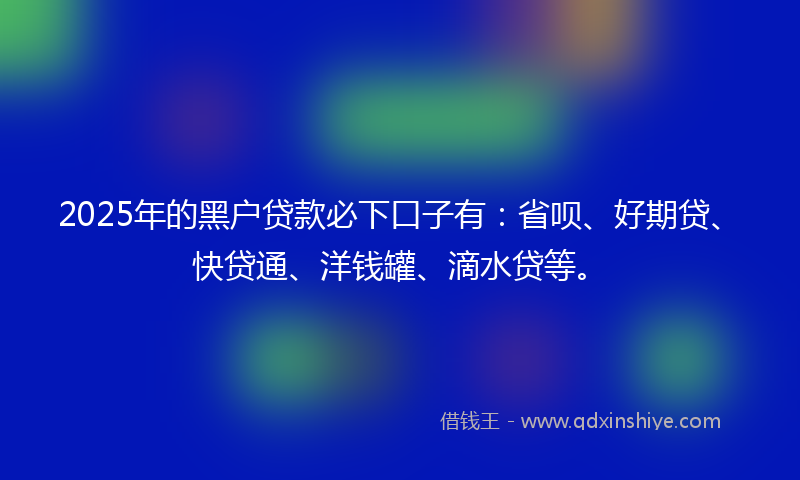 2025年的黑户贷款必下口子有：省呗、好期贷、快贷通、洋钱罐、滴水贷等。