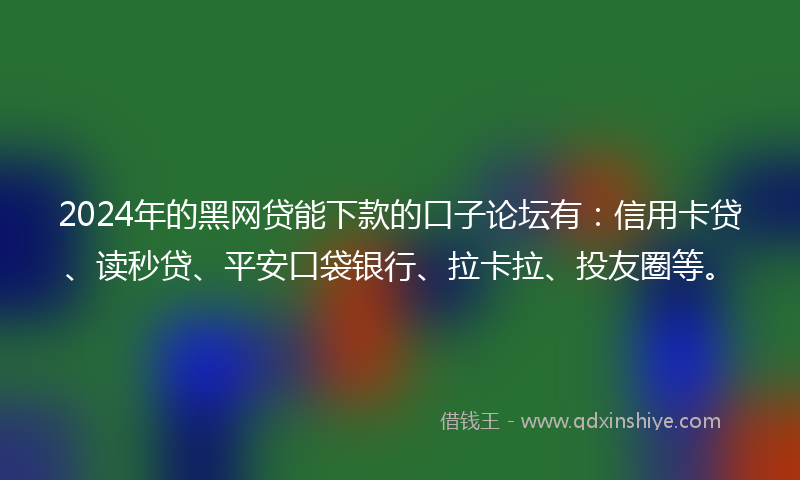 2024年的黑网贷能下款的口子论坛有：信用卡贷、读秒贷、平安口袋银行、拉卡拉、投友圈等。
