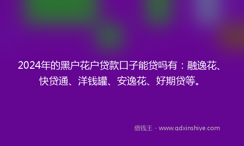 2024年的黑户花户贷款口子能贷吗有：融逸花、快贷通、洋钱罐、安逸花、好期贷等。