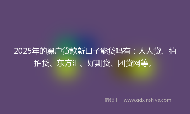 2025年的黑户贷款新口子能贷吗有：人人贷、拍拍贷、东方汇、好期贷、团贷网等。