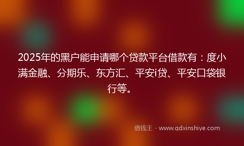 2025年的黑户能申请哪个贷款平台借款有：度小满金融、分期乐、东方汇、平安i贷、平安口袋银行等。