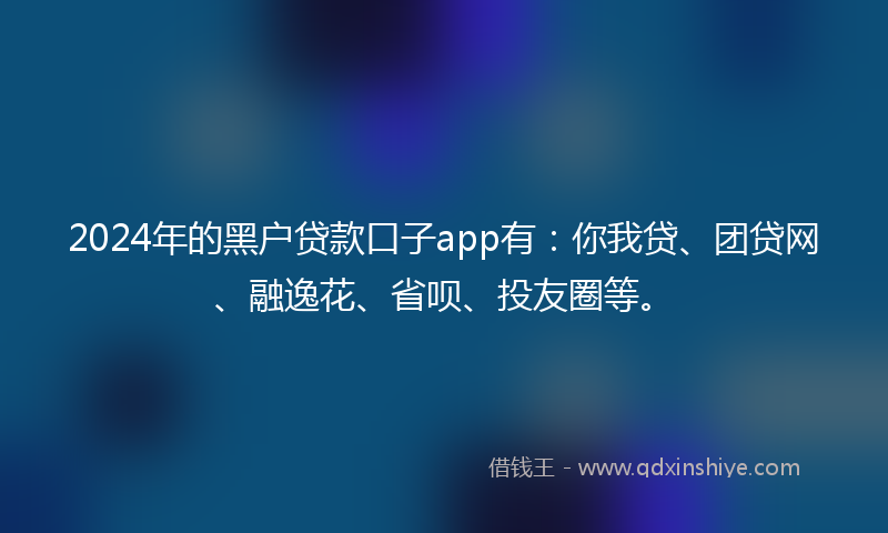2024年的黑户贷款口子app有：你我贷、团贷网、融逸花、省呗、投友圈等。