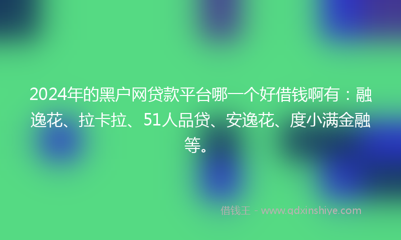 2024年的黑户网贷款平台哪一个好借钱啊有：融逸花、拉卡拉、51人品贷、安逸花、度小满金融等。