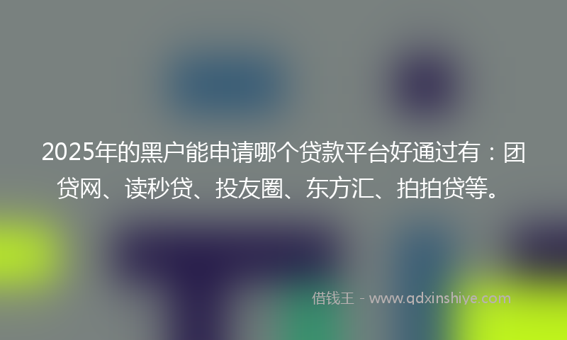 2025年的黑户能申请哪个贷款平台好通过有：团贷网、读秒贷、投友圈、东方汇、拍拍贷等。