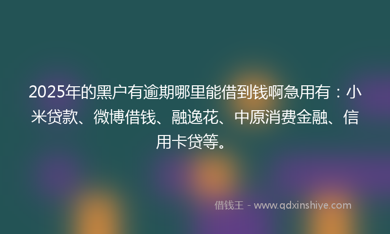 2025年的黑户有逾期哪里能借到钱啊急用有：小米贷款、微博借钱、融逸花、中原消费金融、信用卡贷等。