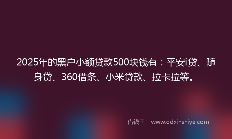 2025年的黑户小额贷款500块钱有：平安i贷、随身贷、360借条、小米贷款、拉卡拉等。