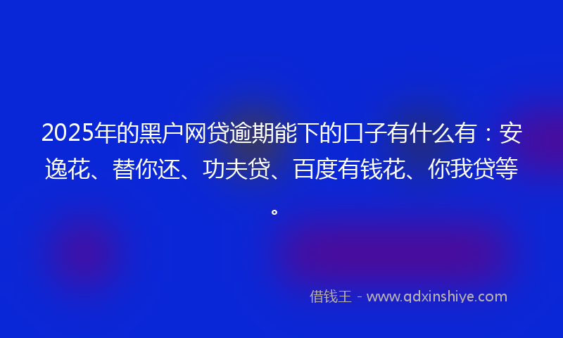 2025年的黑户网贷逾期能下的口子有什么有：安逸花、替你还、功夫贷、百度有钱花、你我贷等。