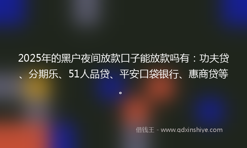 2025年的黑户夜间放款口子能放款吗有：功夫贷、分期乐、51人品贷、平安口袋银行、惠商贷等。