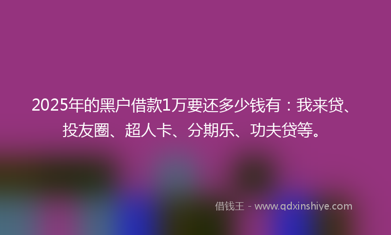 2025年的黑户借款1万要还多少钱有：我来贷、投友圈、超人卡、分期乐、功夫贷等。