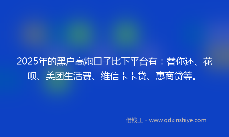 2025年的黑户高炮口子比下平台有：替你还、花呗、美团生活费、维信卡卡贷、惠商贷等。