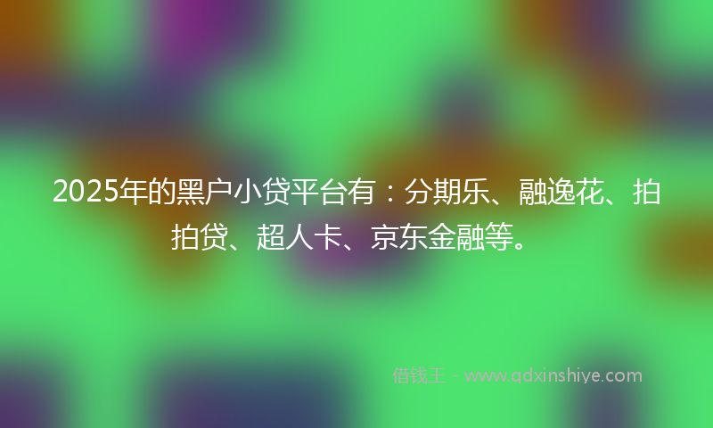 2025年的黑户小贷平台有：分期乐、融逸花、拍拍贷、超人卡、京东金融等。
