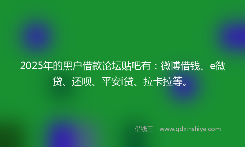 2025年的黑户借款论坛贴吧有：微博借钱、e微贷、还呗、平安i贷、拉卡拉等。