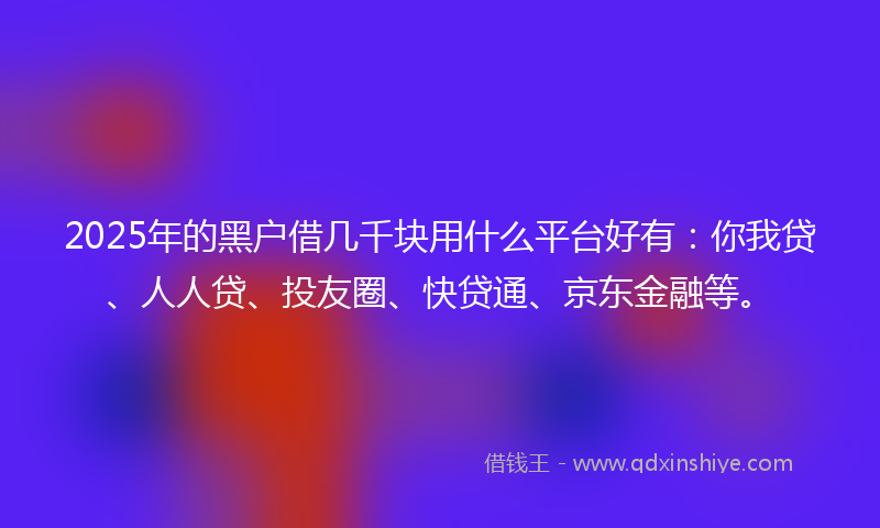 2025年的黑户借几千块用什么平台好有：你我贷、人人贷、投友圈、快贷通、京东金融等。