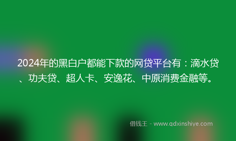 2024年的黑白户都能下款的网贷平台有：滴水贷、功夫贷、超人卡、安逸花、中原消费金融等。