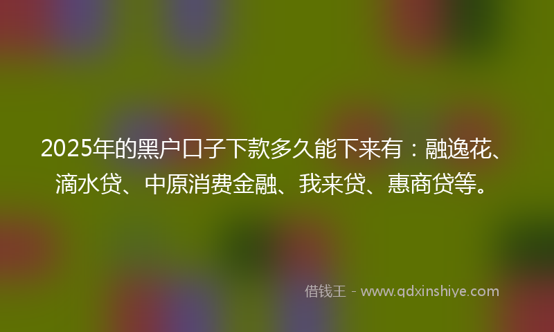 2025年的黑户口子下款多久能下来有：融逸花、滴水贷、中原消费金融、我来贷、惠商贷等。