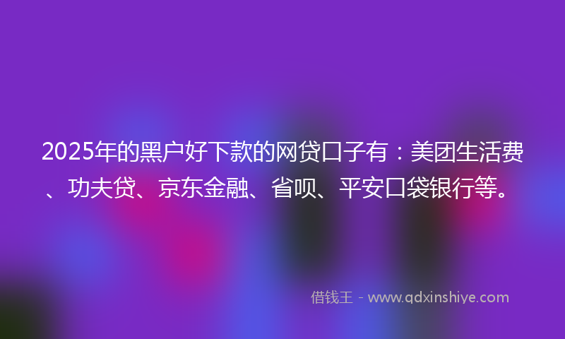 2025年的黑户好下款的网贷口子有：美团生活费、功夫贷、京东金融、省呗、平安口袋银行等。