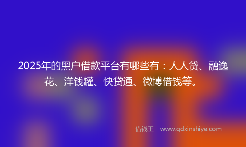 2025年的黑户借款平台有哪些有：人人贷、融逸花、洋钱罐、快贷通、微博借钱等。