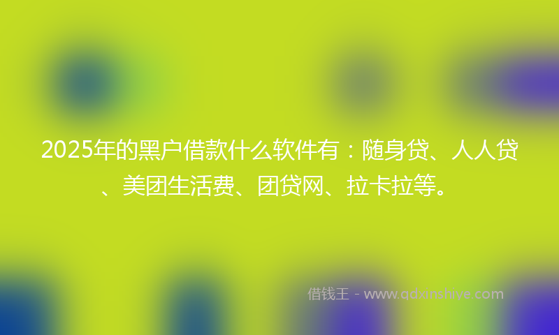 2025年的黑户借款什么软件有：随身贷、人人贷、美团生活费、团贷网、拉卡拉等。