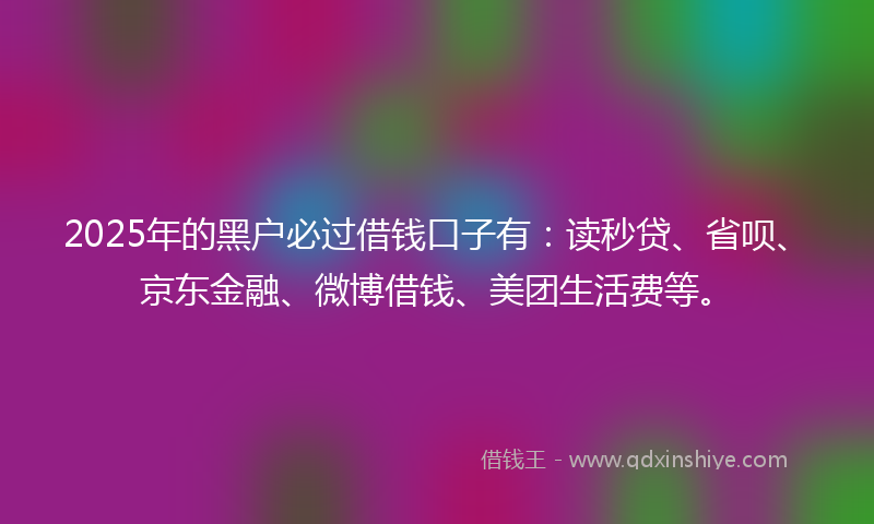 2025年的黑户必过借钱口子有：读秒贷、省呗、京东金融、微博借钱、美团生活费等。