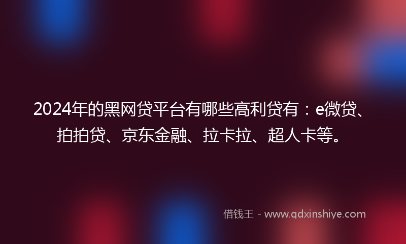 2024年的黑网贷平台有哪些高利贷有：e微贷、拍拍贷、京东金融、拉卡拉、超人卡等。