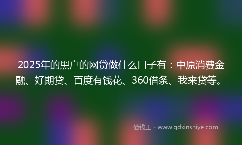 2025年的黑户的网贷做什么口子有：中原消费金融、好期贷、百度有钱花、360借条、我来贷等。