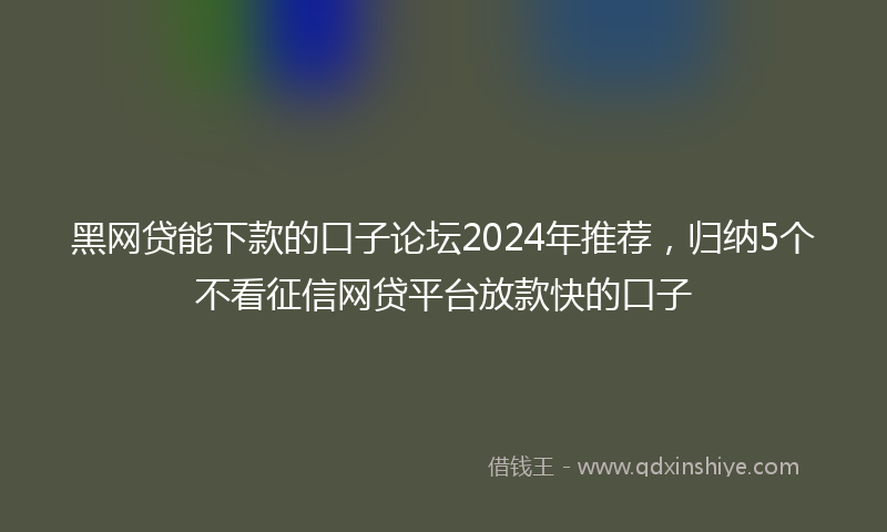 黑网贷能下款的口子论坛2024年推荐，归纳5个不看征信网贷平台放款快的口子