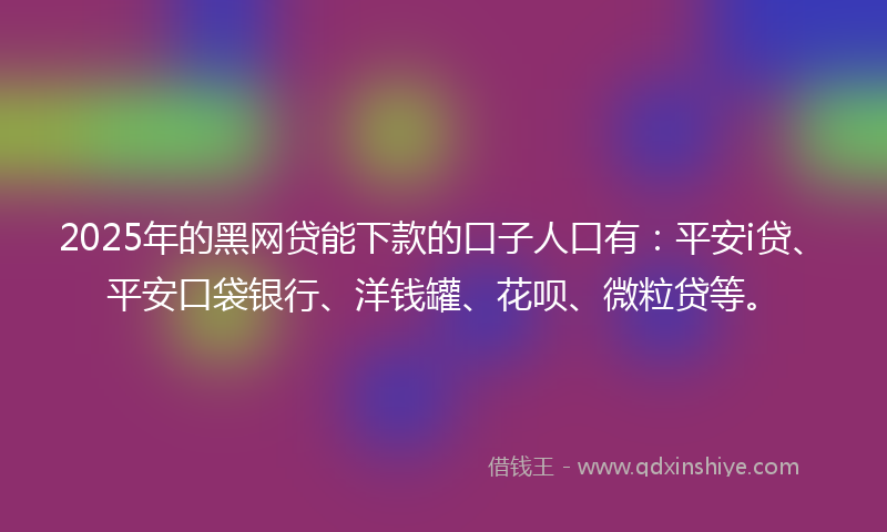 2025年的黑网贷能下款的口子人口有：平安i贷、平安口袋银行、洋钱罐、花呗、微粒贷等。