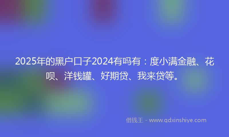 2025年的黑户口子2024有吗有：度小满金融、花呗、洋钱罐、好期贷、我来贷等。