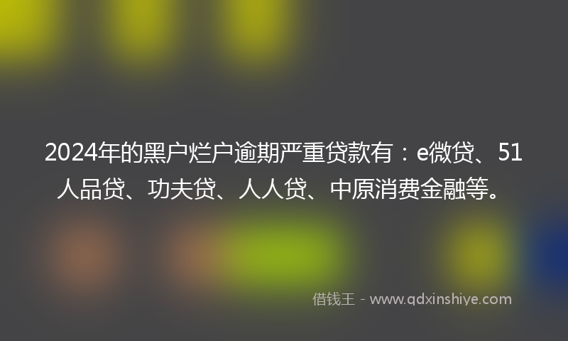 2024年的黑户烂户逾期严重贷款有：e微贷、51人品贷、功夫贷、人人贷、中原消费金融等。