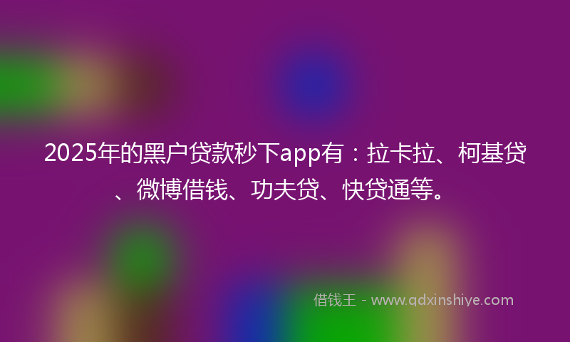 2025年的黑户贷款秒下app有：拉卡拉、柯基贷、微博借钱、功夫贷、快贷通等。