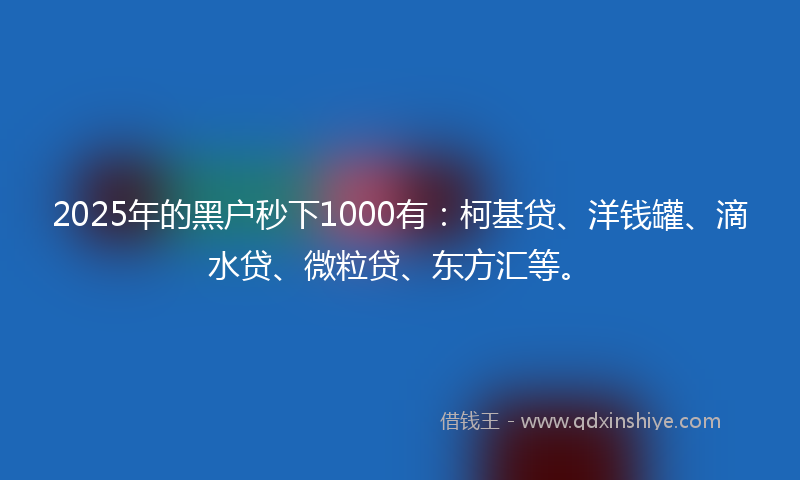 2025年的黑户秒下1000有：柯基贷、洋钱罐、滴水贷、微粒贷、东方汇等。