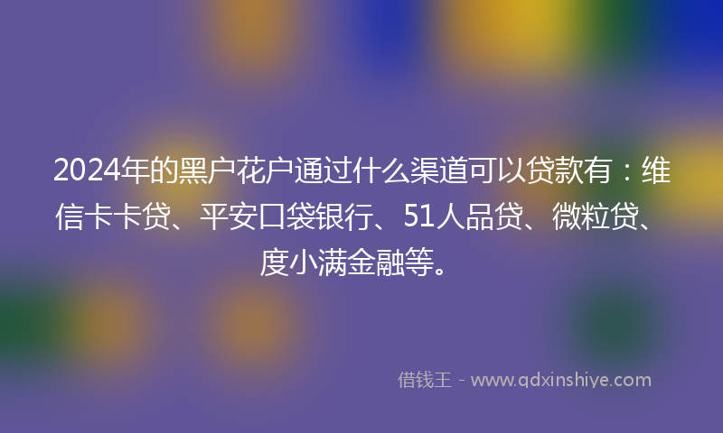 2024年的黑户花户通过什么渠道可以贷款有：维信卡卡贷、平安口袋银行、51人品贷、微粒贷、度小满金融等。