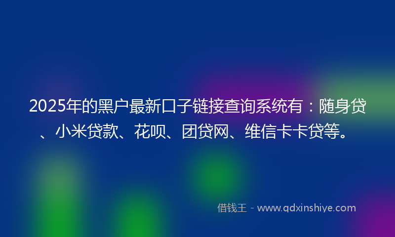 2025年的黑户最新口子链接查询系统有：随身贷、小米贷款、花呗、团贷网、维信卡卡贷等。