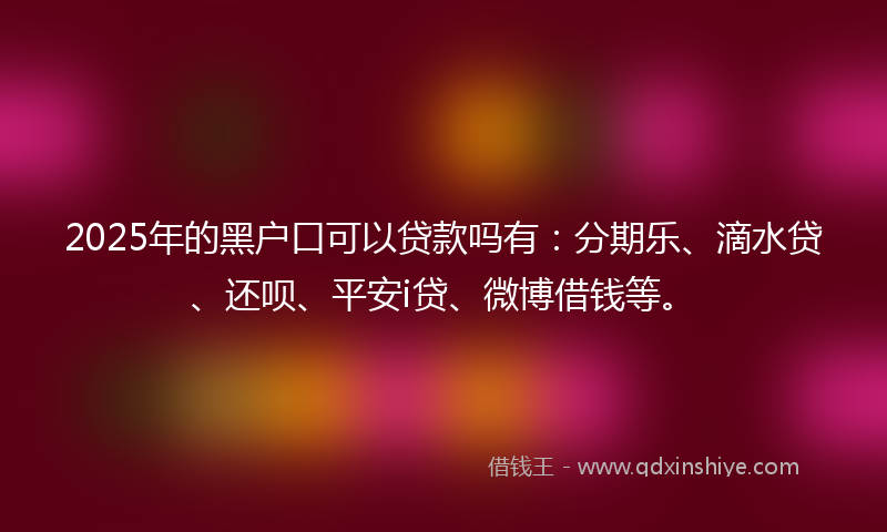 2025年的黑户口可以贷款吗有：分期乐、滴水贷、还呗、平安i贷、微博借钱等。
