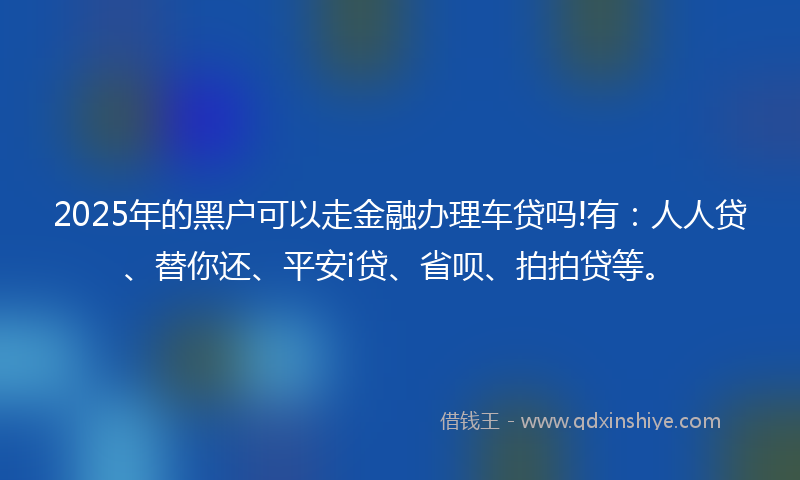 2025年的黑户可以走金融办理车贷吗!有：人人贷、替你还、平安i贷、省呗、拍拍贷等。
