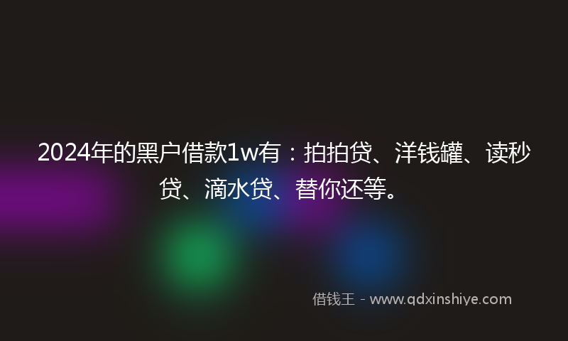 2024年的黑户借款1w有：拍拍贷、洋钱罐、读秒贷、滴水贷、替你还等。