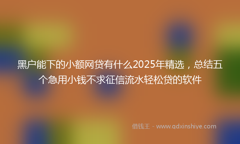 黑户能下的小额网贷有什么2025年精选，总结五个急用小钱不求征信流水轻松贷的软件