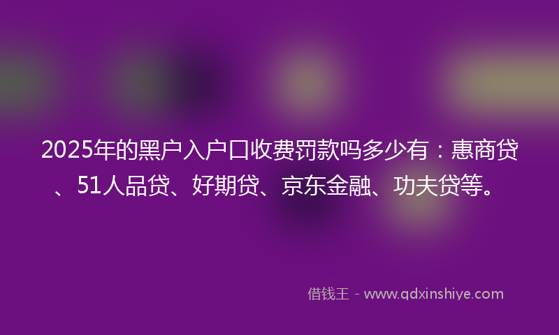 2025年的黑户入户口收费罚款吗多少有：惠商贷、51人品贷、好期贷、京东金融、功夫贷等。
