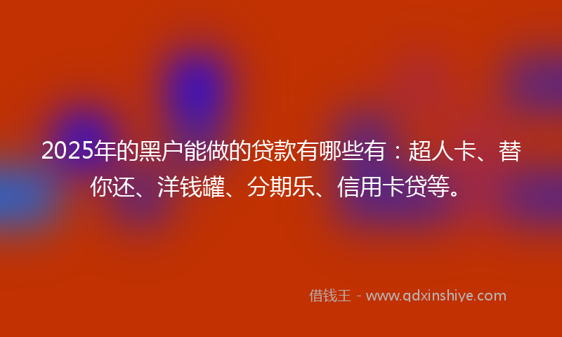 2025年的黑户能做的贷款有哪些有：超人卡、替你还、洋钱罐、分期乐、信用卡贷等。