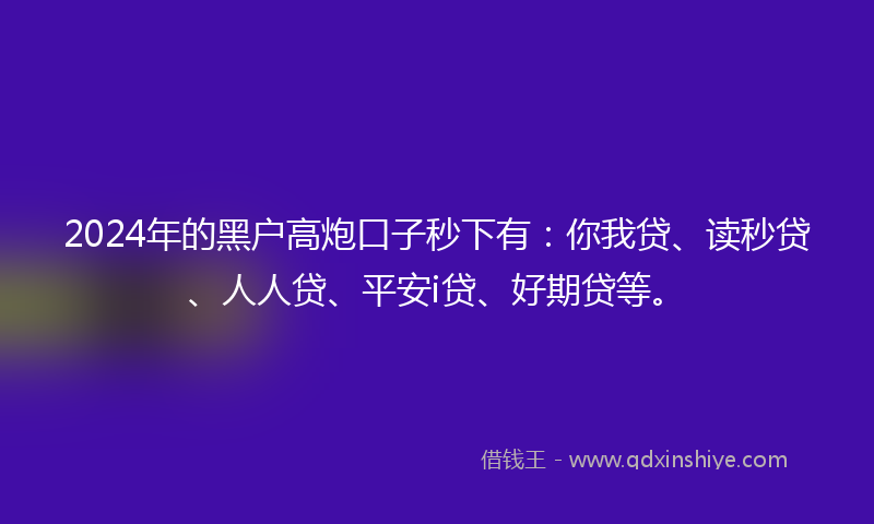 2024年的黑户高炮口子秒下有：你我贷、读秒贷、人人贷、平安i贷、好期贷等。