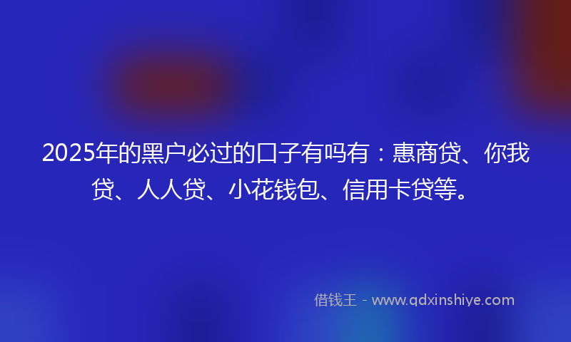 2025年的黑户必过的口子有吗有：惠商贷、你我贷、人人贷、小花钱包、信用卡贷等。
