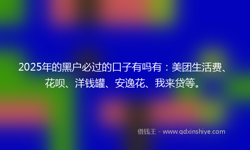 2025年的黑户必过的口子有吗有：美团生活费、花呗、洋钱罐、安逸花、我来贷等。